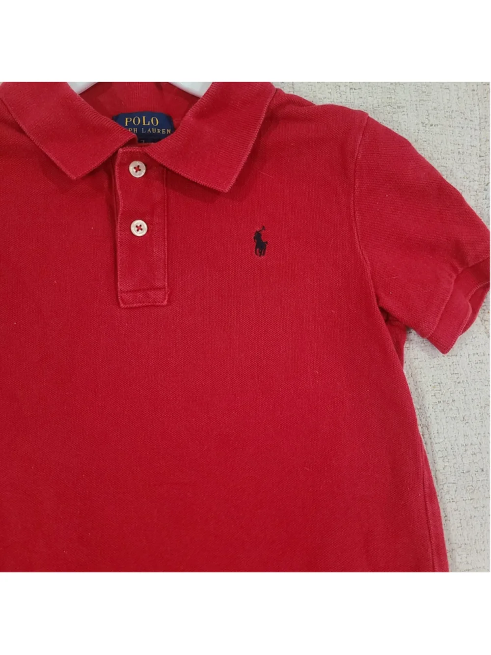 Polo Ralph Lauren Red Polo Short Sleeve Shirt Size Boys 7 Pique Cotton Navy Logo